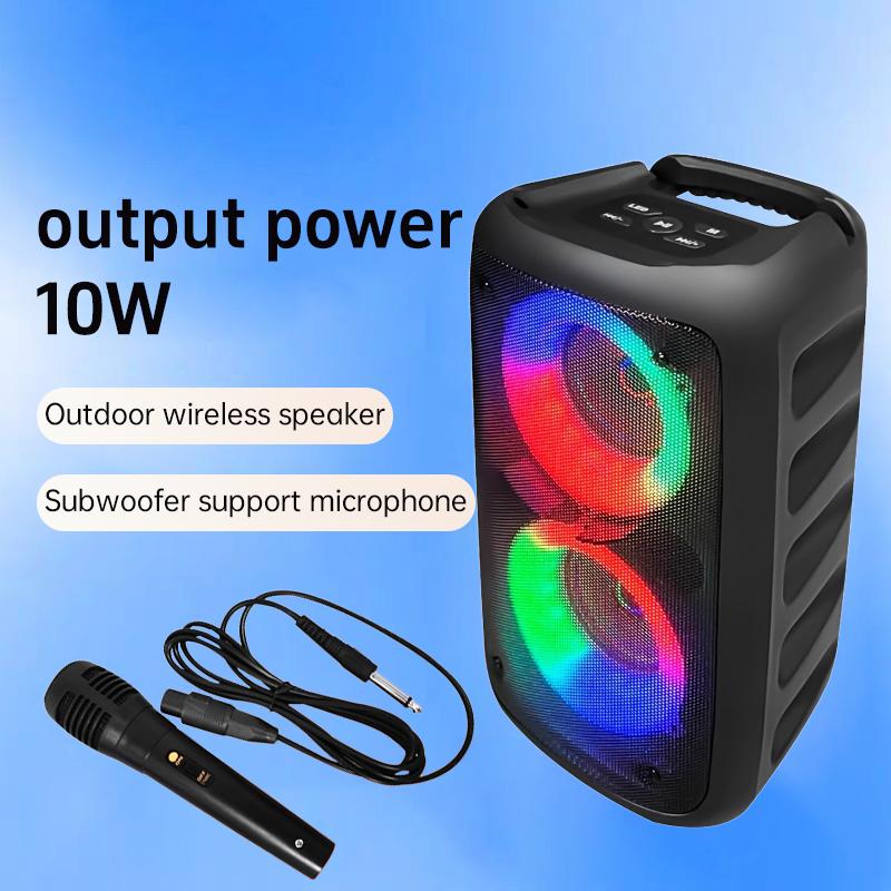 Portable Wireless Bluetooth Speaker With Microphone, Wireless TWS  Stereo Speaker with Lights,  Subwoofer, Loud  Stereo Sound,  Long Playtime for Outdoor Party