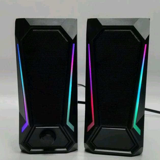 FT Computer Speakers, Desktop Speakers with 6 Colorful RGB Lights, Volume Control PC Speakers, USB Powered Gaming Speakers with 3.5mm Aux Cable for PC Monitor Laptop Tablet Phone