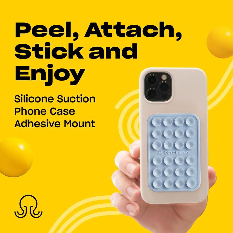 Silicone Suction Phone Case Adhesive Mount - Hands-Free, Strong Grip Holder for Selfies & Videos - Durable, Easy to Use - iPhone & Android Compatible - 2.25″ x 3.25″, Baby Blue Multifunctional Silicone