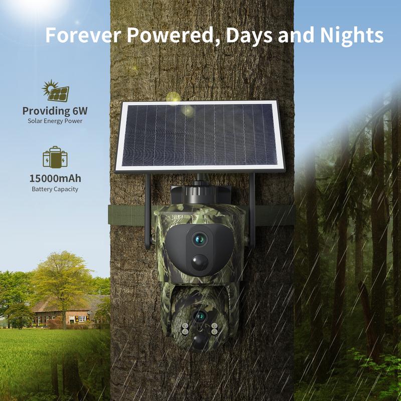 [New] Dual Lens Linkage 4G LTE Solar Powered Cellular Trail Cameras, Security Camera, NOT SUPPORT WIFI, 2K Live View&8MP Photos, with 360° Pan Tilt