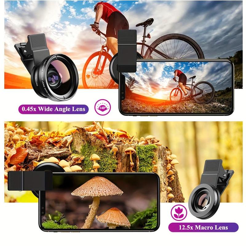 Wide Angle Phone Lens Clip, Phone Lens Kit, 0.45X Super Wide Angle & 12.5X Macro Micro Lens Kit for Smartphone, HD Camera Lens Compatible With Cellphones