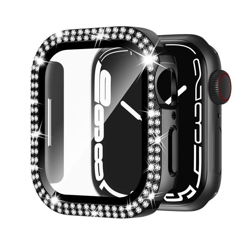 Rhinestone Decor Watch Case with Tempered Glass Screen Protector, 1 Count Hard Shell Smartwatch Cover, Watch Screen Protective Cover Compatible with Apple Watch