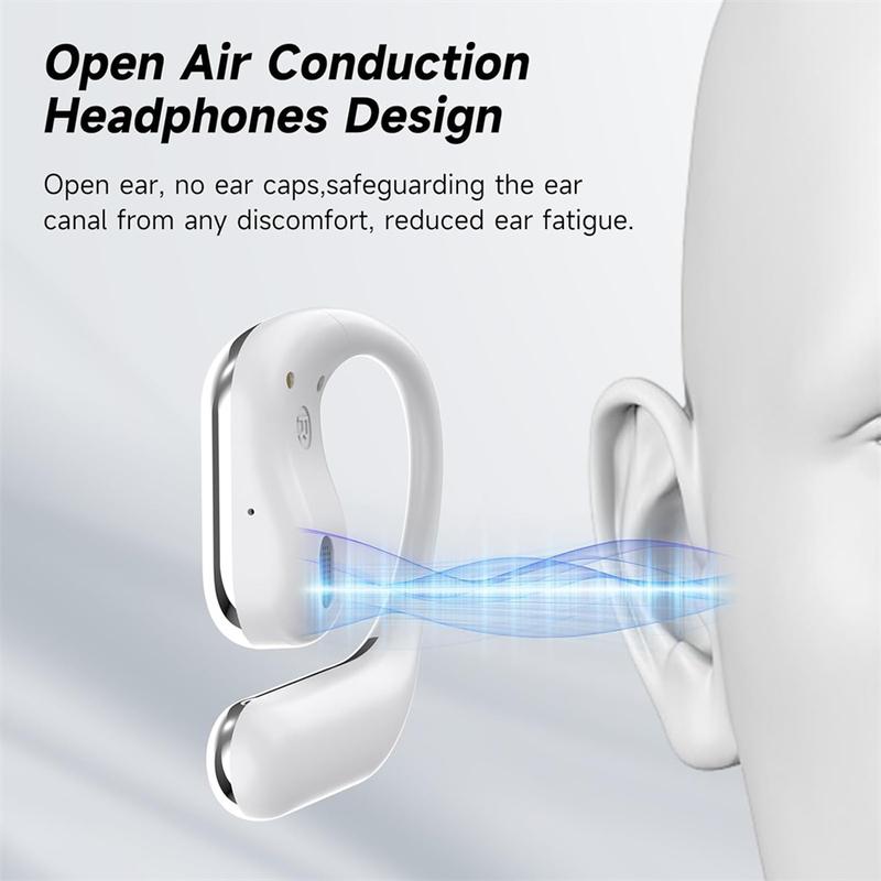 Open Ear Bluetooth 5.4 Headphones,  Playtime Ear Buds LED Display Charging Case, Waterproof Black e sr Audio Electronic Headset travel sport Earbud playtime ear