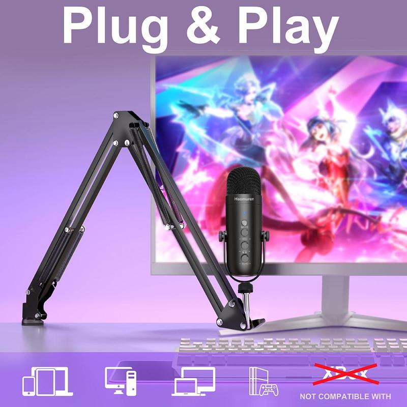 USB Microphone with 360° Rotatable Stand for Summer Gift, 1 Set Wired Audio Mic with Noise Reduction Function, Microphone for Live Streaming, Microphone for Gaming, Recording Microphone, Music Studio Equipment, Plug & Play Mic, Back to School Gifts