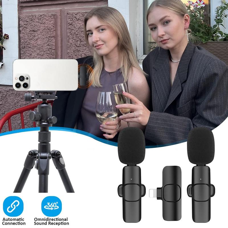 Wireless Lavalier Microphone, Omnidirectional Condenser Recording Mic, Cordless Mini Microphones, Portable Wireless Microphones, Portable Mini Mics for Android iPhone iPad, Streaming Equipment