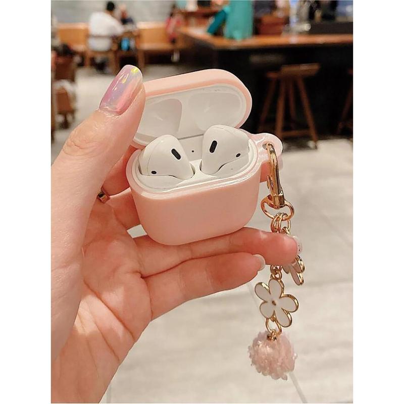 Cute Pink Case for Airpods 2nd 1st Generation Cover for Girl Women with Pom pom Keychain & Cleaner Kit, Soft Airpods iPod 2nd 1st Gen Protective Cover Skin for Airpods 2 1, Pink