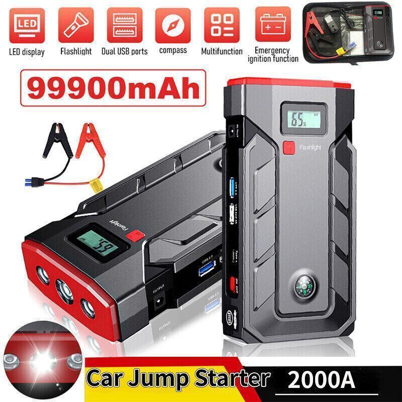 99900mAh Car Jump Starter Booster Jumper Box Power Bank Battery Charger Portable, 2000A Peak Portable Jump Starter Boxor 12V Car Automobiles Battery Booster Pack with Power Bank Charger, Portable Car Jump Starter 12V Battery Booster Jumper Box Powerbank