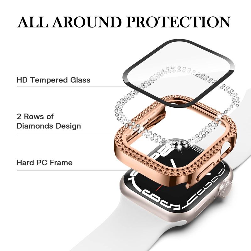 Rhinestone Decor Watch Case with Tempered Glass Screen Protector, 1 Count Hard Shell Smartwatch Cover, Watch Screen Protective Cover Compatible with Apple Watch