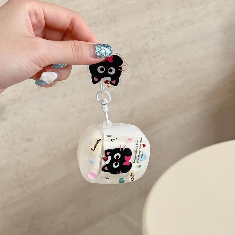 Cute Cartoon Cat Bow Design Earphone Case with Pendant, 1 Count Soft TPU Earphones Protective Cover, Earphone Accessories Compatible with AirPods 1 2 Pro 3