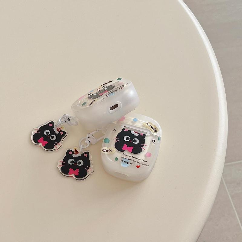 Cute Cartoon Cat Bow Design Earphone Case with Pendant, 1 Count Soft TPU Earphones Protective Cover, Earphone Accessories Compatible with AirPods 1 2 Pro 3