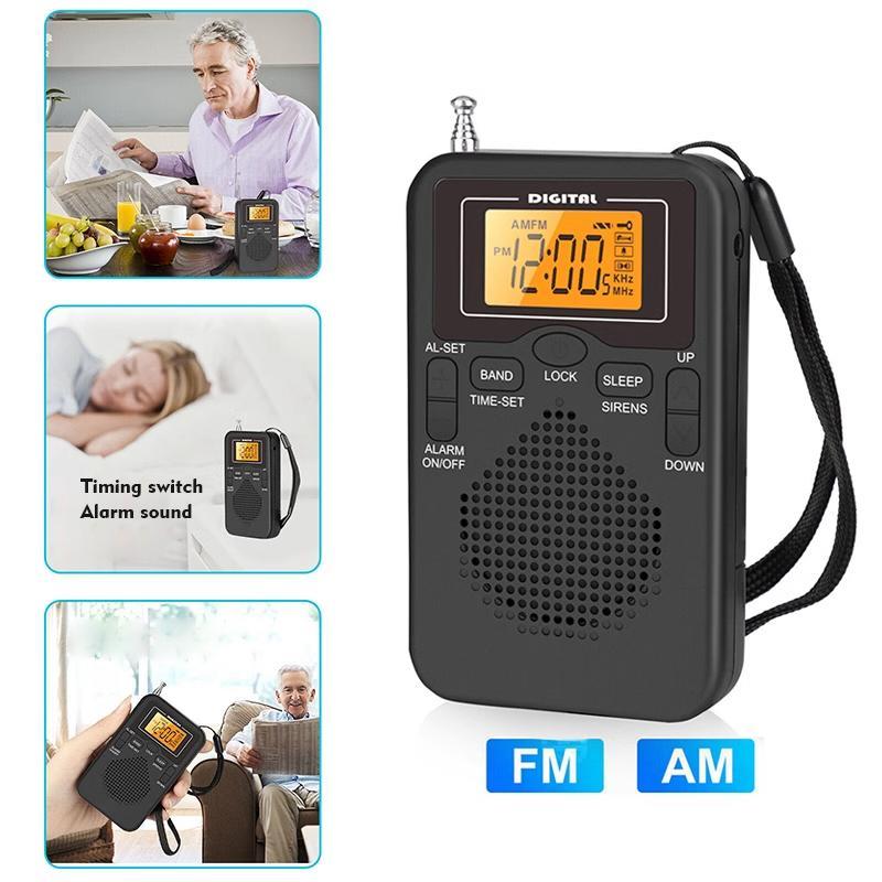 Portable Mini Radio, Handheld AM FM Dual Band Stereo Pocket Radio Receiver with LED Display Speaker, Alarm Clock Pocket Radio