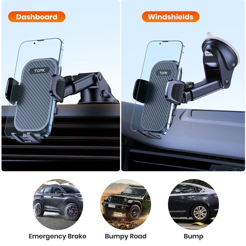 TOPK Car Phone Holder, Adjustable Car Phone Mount, 360° Rotation Car Phone Holder for 4.0-7.0 inch Phones, Universal Car Interior Accessories