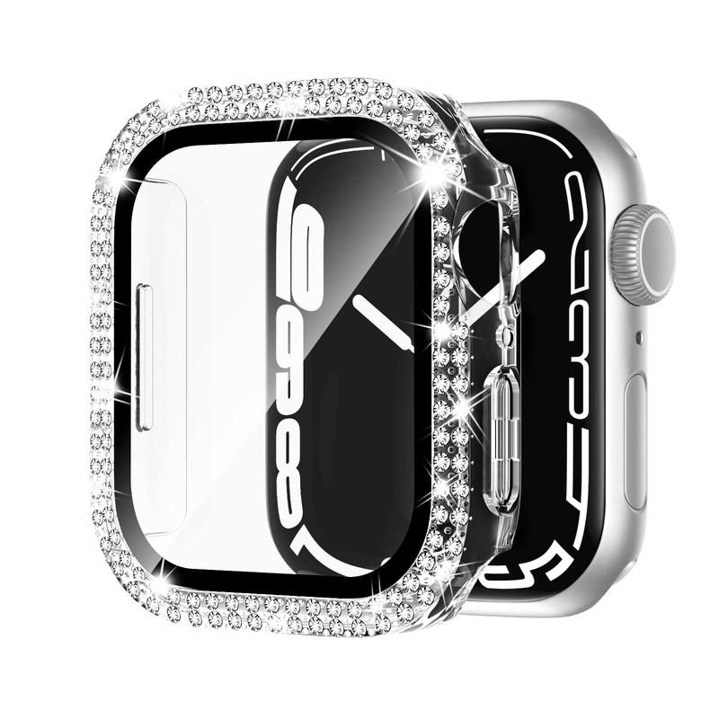 Rhinestone Decor Watch Case with Tempered Glass Screen Protector, 1 Count Hard Shell Smartwatch Cover, Watch Screen Protective Cover Compatible with Apple Watch