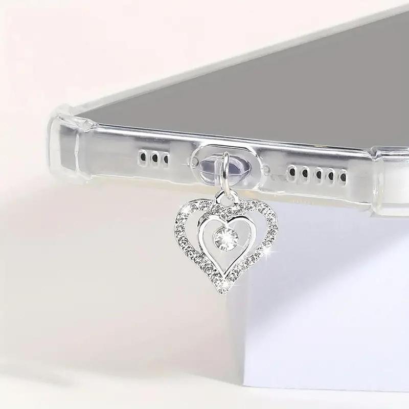 Rhinestone Decor Heart Shaped Phone Dust Plug, 1 Count Anti Dust Plug for iPhone & Type-C, Mobile Phone Decoration Accessories