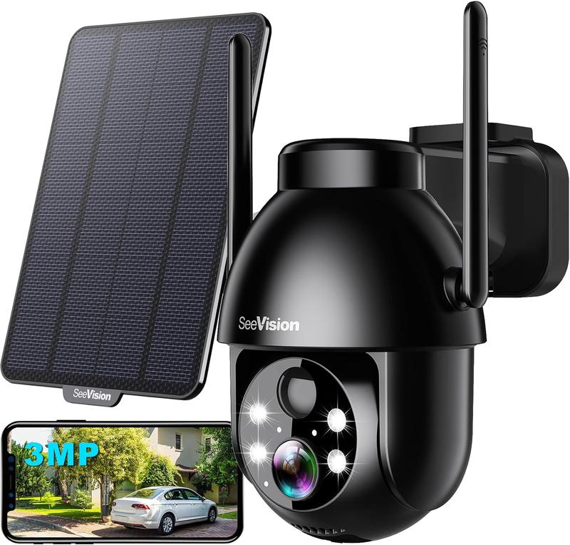 SeeVision Solar Security Camera with Spotlight, PIR Motion Detection, Color Night Vision, and Two-Way Talk