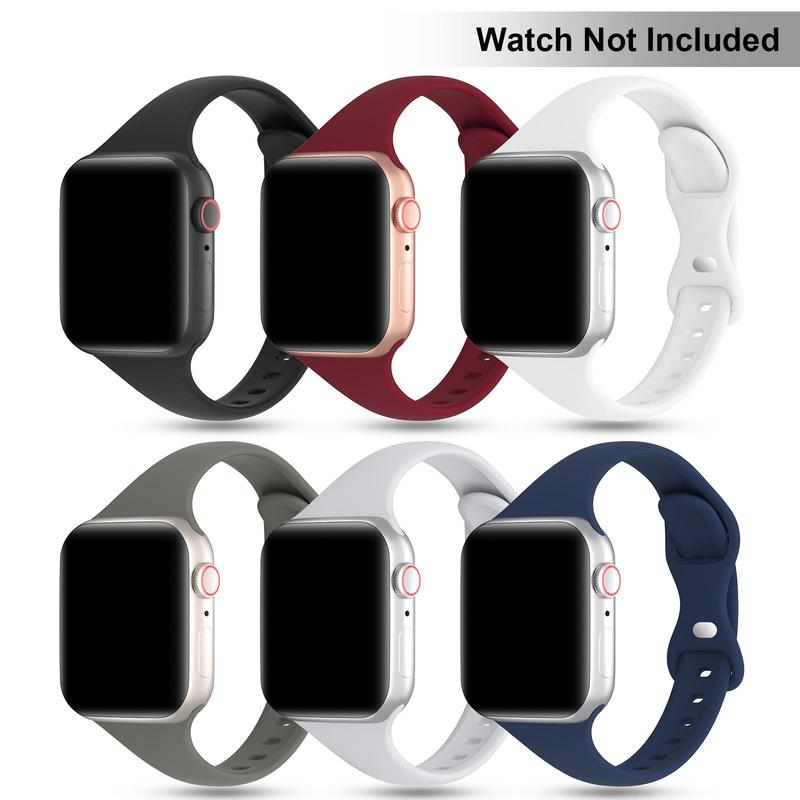 Summer Silicone Thin Watch Band (Band Only), 6 Counts Sports Wristband, Smart Watch Replacement Accessories for Apple Watch Bands Series 9 8 SE 7 6 5 4 3 2 1, Wearable Accessories