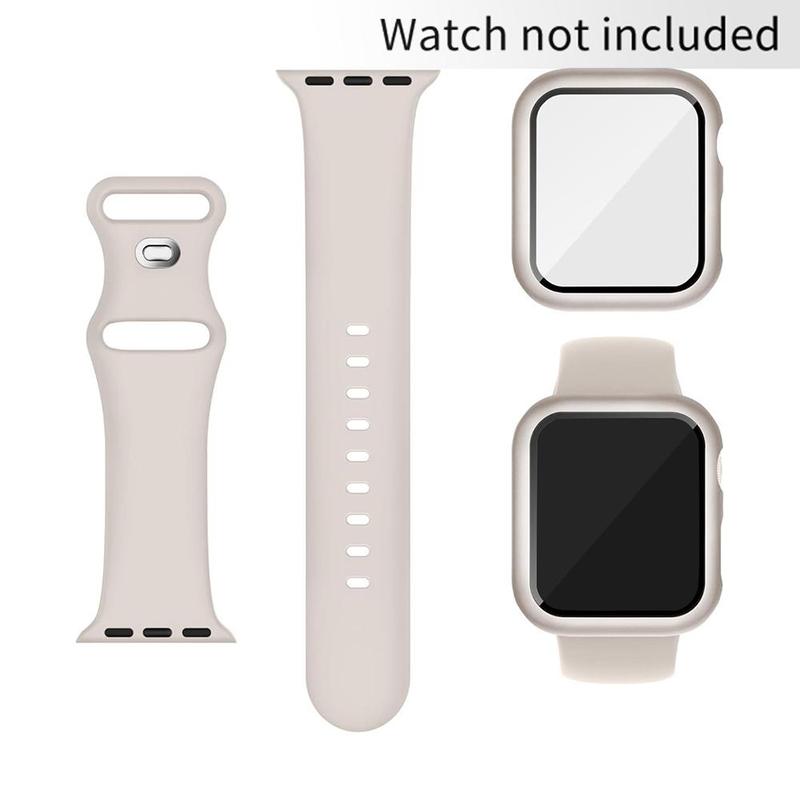 Silicone Watch Band & Protector Case Set (No Watch), Sport Watch Band & Screen Protector, Watch Accessories for Apple Watch 45mm 44mm 41mm 40mm