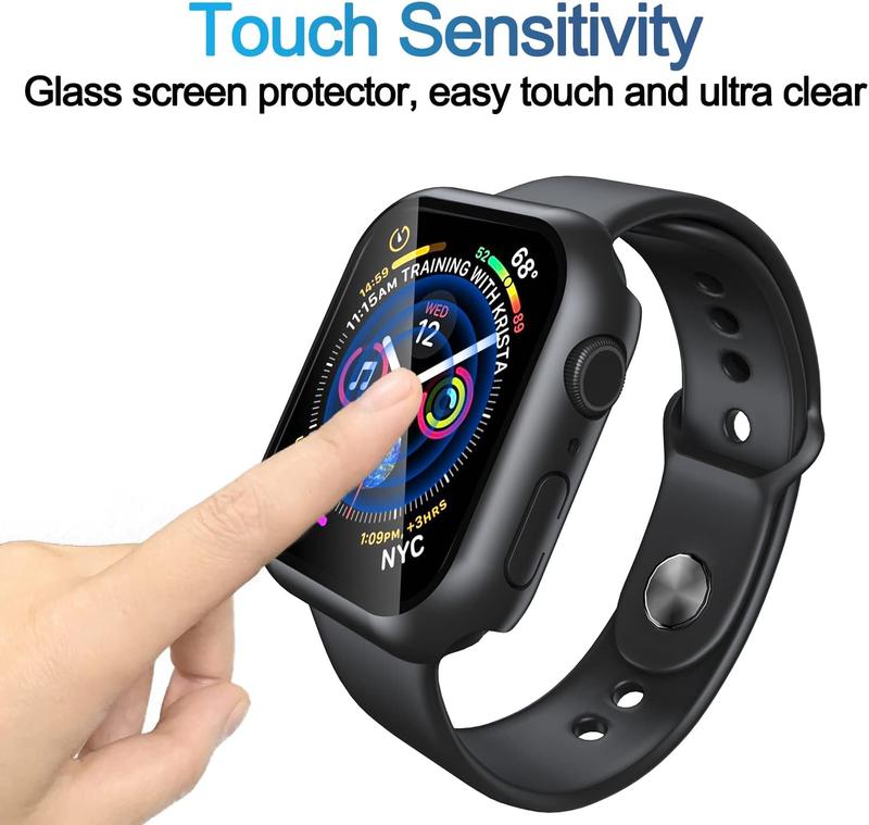 2-Pack Wearable Protection Apple Watch Case with Tempered Glass Screen Protector for Series 9 8 7 45mm - Hard PC Stainless Steel Cover