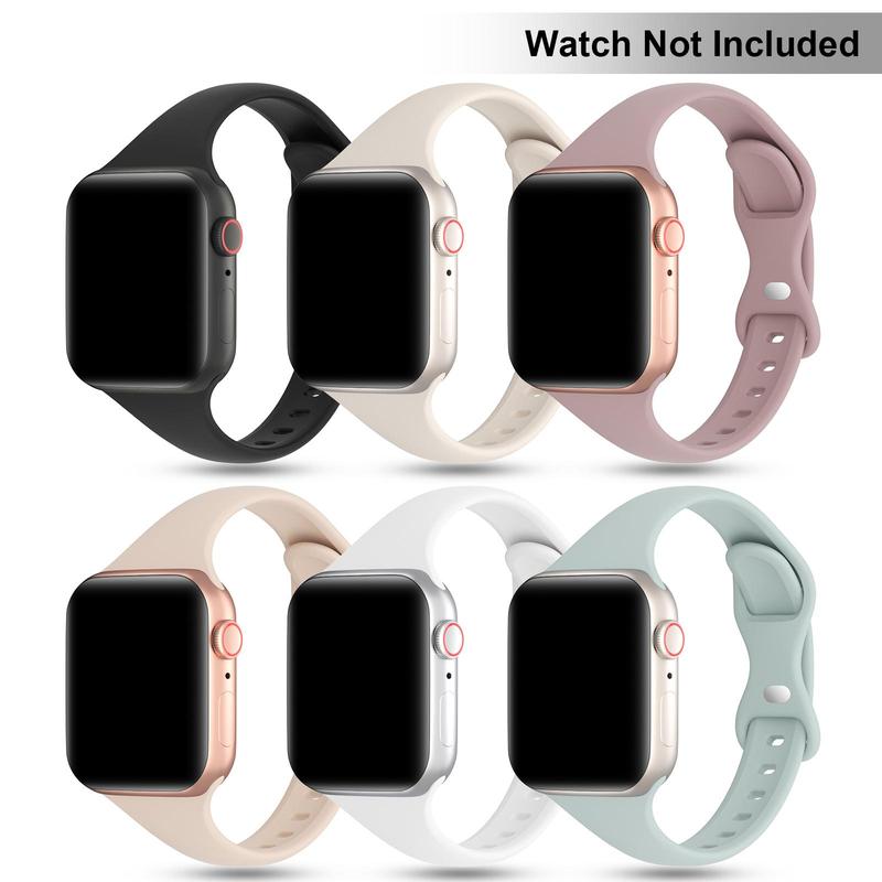 Summer Silicone Thin Watch Band (Band Only), 6 Counts Sports Wristband, Smart Watch Replacement Accessories for Apple Watch Bands Series 9 8 SE 7 6 5 4 3 2 1, Wearable Accessories