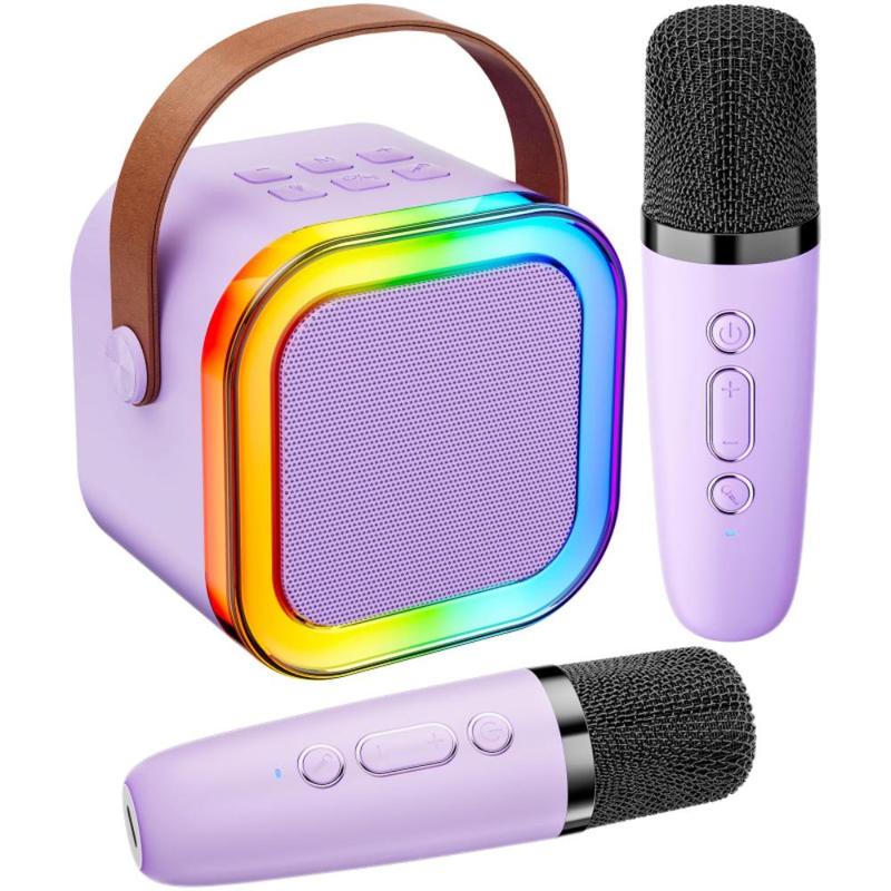 Wireless Karaoke Speaker with Microphone, Portable Bluetooth-compatible Speaker with LED Light, Rechargeable Handheld Microphone & Speaker Set for Home Party