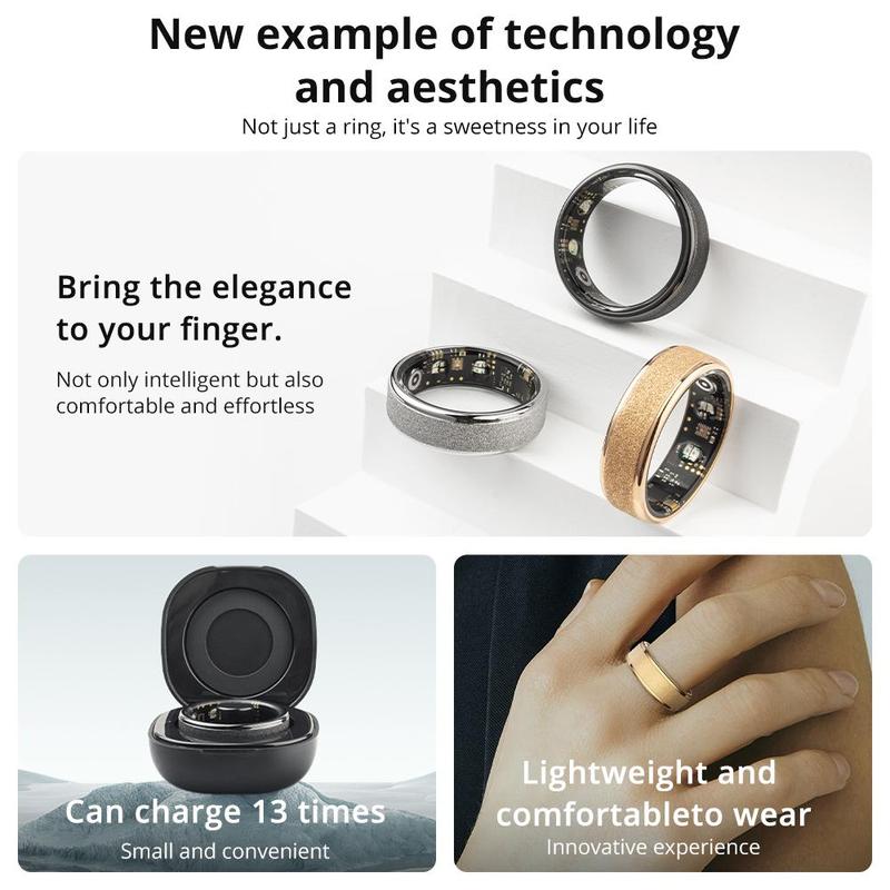 Smart Fitness Ring, 1 Count USB Rechargeable Long Battery Life Smart Ring, 5ATM Waterproof Durable Fitness Tracker for Women & Men