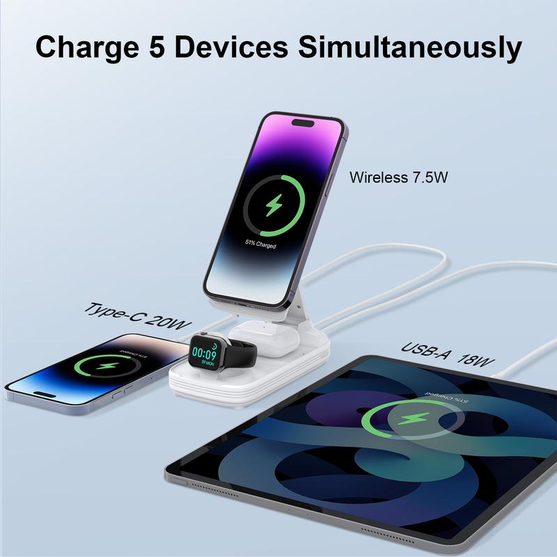 3 in 1 Wireless Charging Station Phone Charger, 10000mAh Magnetic Power Bank with Adjustable Angle Phone Stand, Fast Charger, Portable Wireless Charger with Digital Power Display for iPhone 16   15   14   13   12 Series & AirPods & Apple Watch