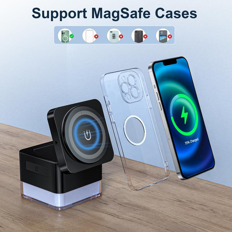 3-in-1 Charging Station Compatible with Magsafe Wireless Charger for iPhone 12 13 14 15 16 Series for AirPods iWatch Series, Christmas present Foldable Wireless