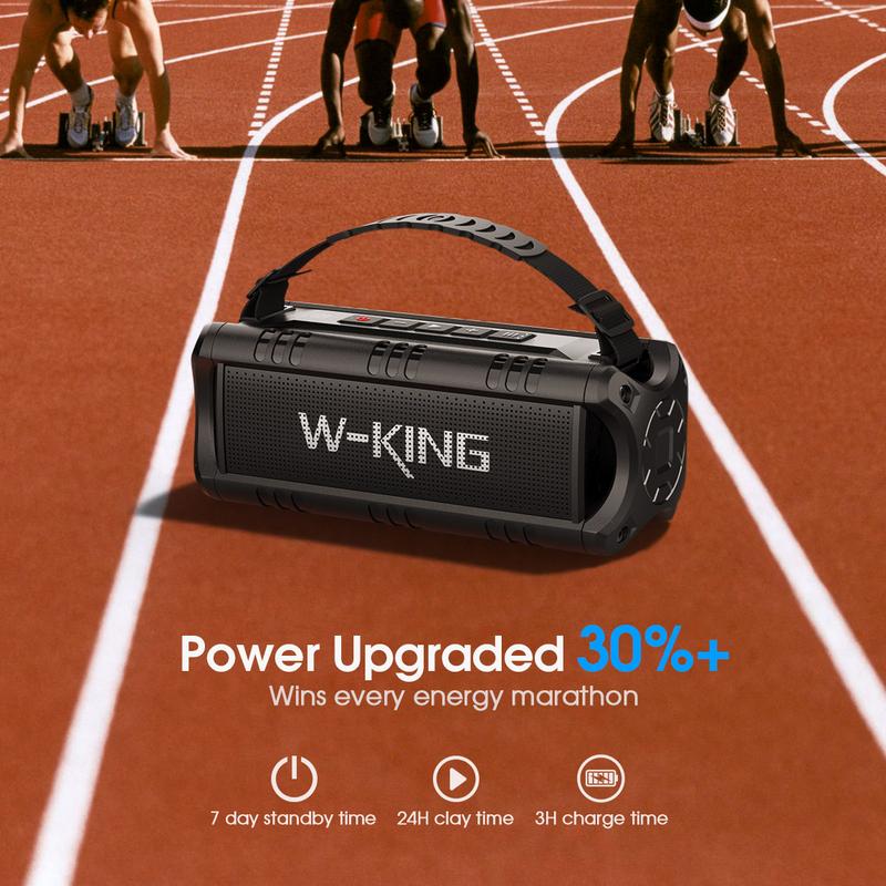 W-KING Portable Speaker, IPX6 Waterproof, 30W Wireless, 24-Hour Playtime, Powerful Bass, NFC, TF Card, USB Playback, Built-in Mic, AUX-IN, for Home, Outdoor