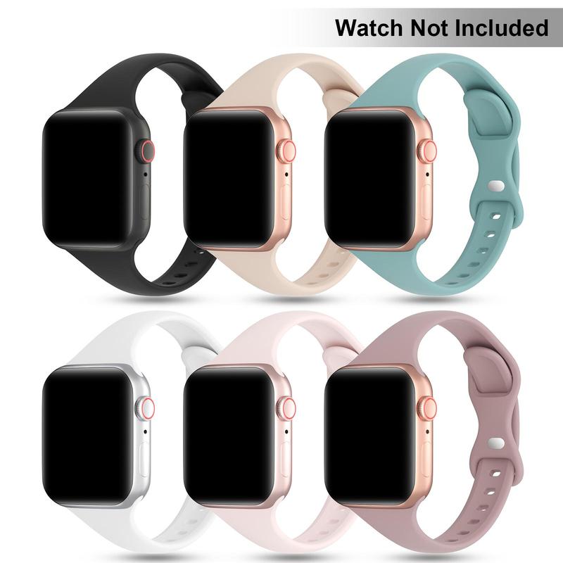 Summer Silicone Thin Watch Band (Band Only), 6 Counts Sports Wristband, Smart Watch Replacement Accessories for Apple Watch Bands Series 9 8 SE 7 6 5 4 3 2 1, Wearable Accessories