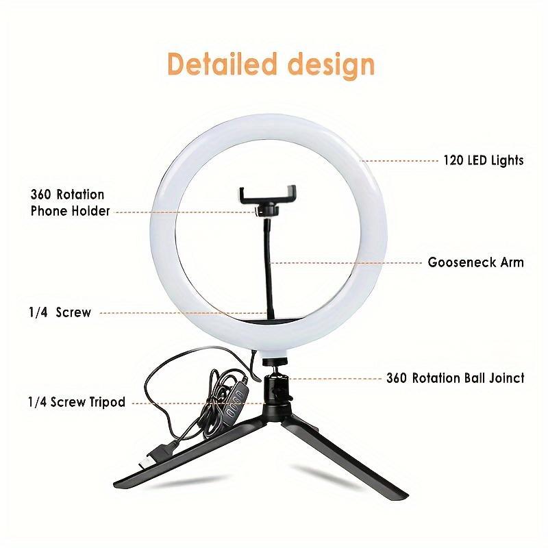 Selfie Ring Light with Phone Holder, USB Powered Adjustable LED Ring Light, Foldable Desktop Tripod for Video, Photography, Vlog, Makeup, Live Streaming