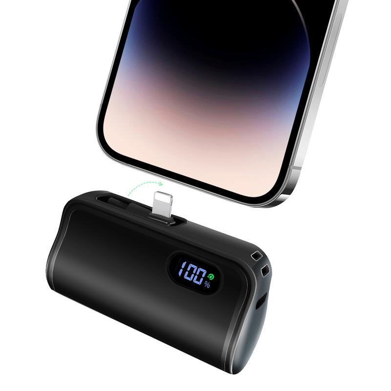 SOLUPUP Portable Charger with Built in Plug,6000mAh Tiny Power Bank Small Battery Pack Compatible with iPhone  Series,Airpods (Black) selfie light portable charger solar  battery Compact USB-C Smartphone