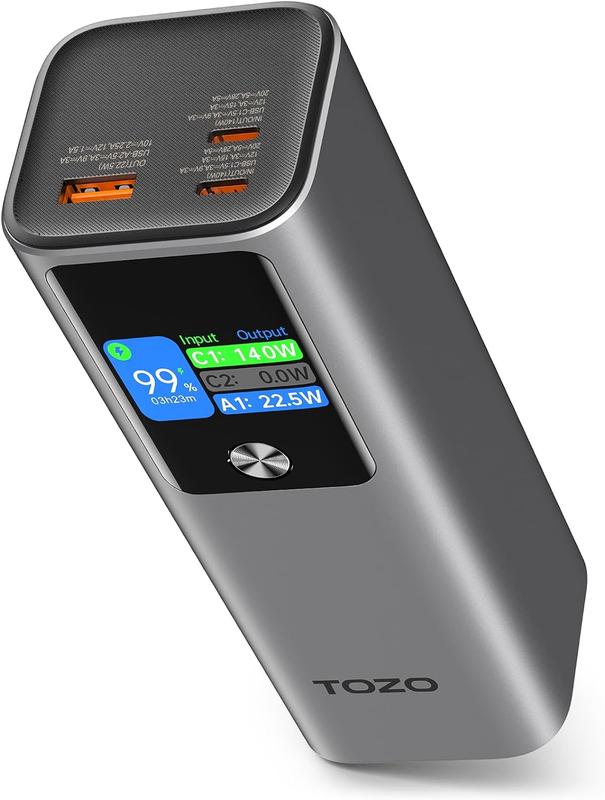 TOZO PB5 Portable Power Bank, 27,000mAh 3-Port Portable Charger with 140W Output, Smart Digital Display, Fast Charging Power Bank Compatible with iPhone 15 14 13 Series, Samsung Accessories Smartphone Chargeable Accessories Smartphone solar charger