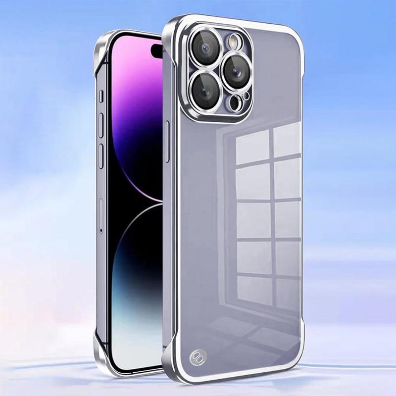 Frameless Electroplated Clear Smartphone Protective Case, 1 Count Handheld Shockproof Cellphone Cases, Phone Protector Cover for iPhone 11 12 13 14 15 Series, Phone Accessories