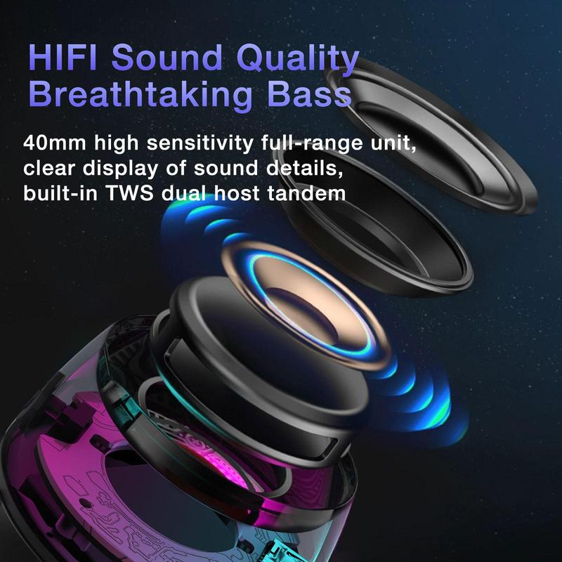 Mini Magnetic Cyber Transparent BT Speaker, HiFi Sound Quality Portable Speaker with RGB Color-changing Light Effects, Rechargeable Speaker for Phone PC NS