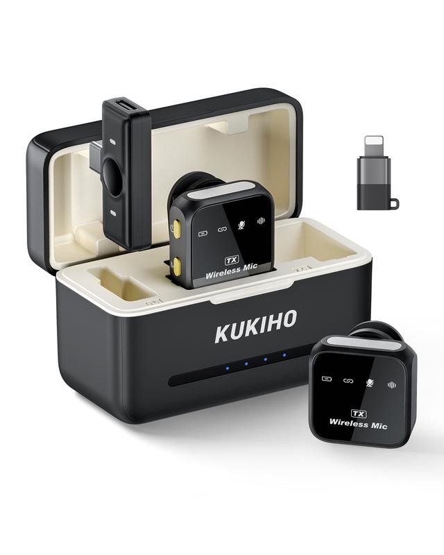 KUKIHO Wireless Lavalier Microphone for iPhone iPad Android With Charging Case Audio Smartphone