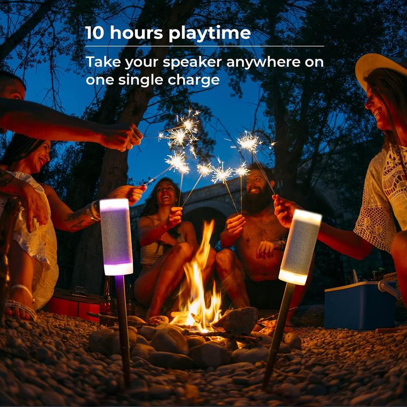 iJoy Tiki Style Wireless Speaker with 10 Hour Playtime - IP66 Waterproof, Dustproof, Weatherproof Light Up Bluetooth Tiki Speaker with LED Lights + Adjustable Stake Height for Use As Wireless Outdoor Speaker Audio Cable Charging  Usb Smartphone Chargeable