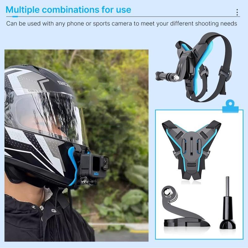 Motorcycle Helmet Chin Mount, 1 Set Motorcycle Strap Holder for iPhone Samsung, Action Camera Holder for GoPro Hero 9 8 7 6 5 4 3, Insta360 One R, AKASO, DJI OSMO