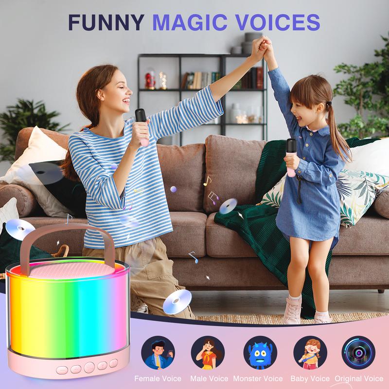 Mini Bluetooth portable karaoke machine. Wireless dual microphone. A nice little gift for your friend or friends. Connecting your smartphone is easy Audio