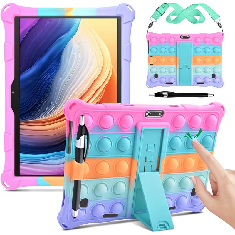 Silicone Case Compatible with Dragon Touch Notepad , 10 Inch Universal Tablet Case, Multi-Angle Protective Cover for 10 Inch, Rainbow Accessories Computer