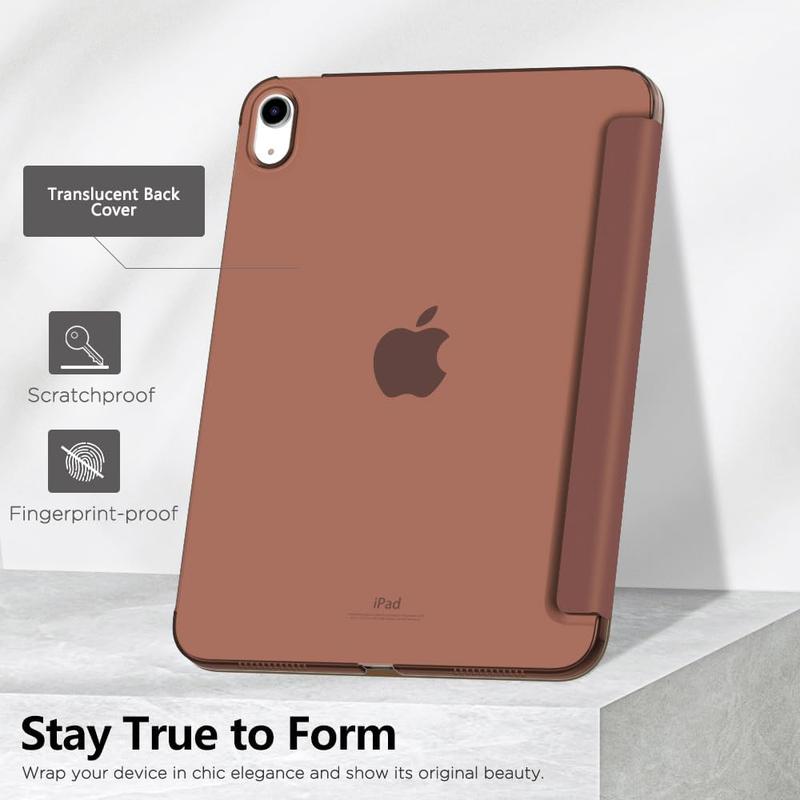 MoKo for iPad 10th Generation Case 2022, Slim Stand Hard PC Translucent Back Shell Smart Cover Case for iPad 10th Gen 10.9 inch 2022, Support Touch ID, Auto Wake Sleep, Brown