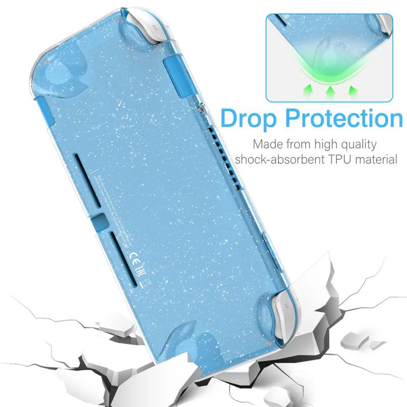 Clear Game Console Protector Set, Including 1 Tempered Screen Protector Film & 4 Thumb Grips, 1 Anti-scratch Dustproof Protective Case for Switch Lite