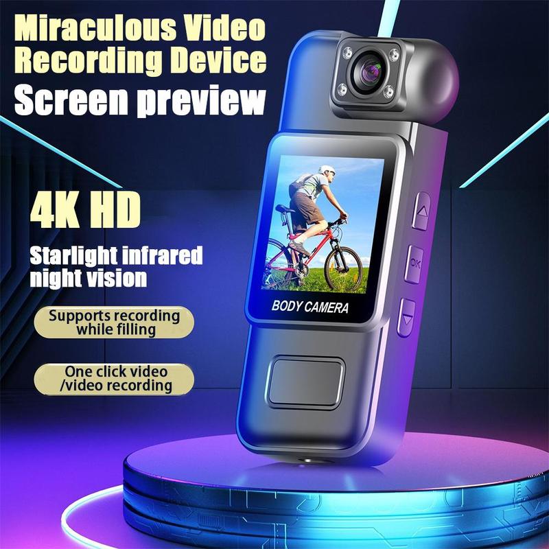 4K HD Action Camera, Portable Wearable Mini Camera with Rotatable Lens, USB Rechargeable Camera for Outdoor Sports & Travel