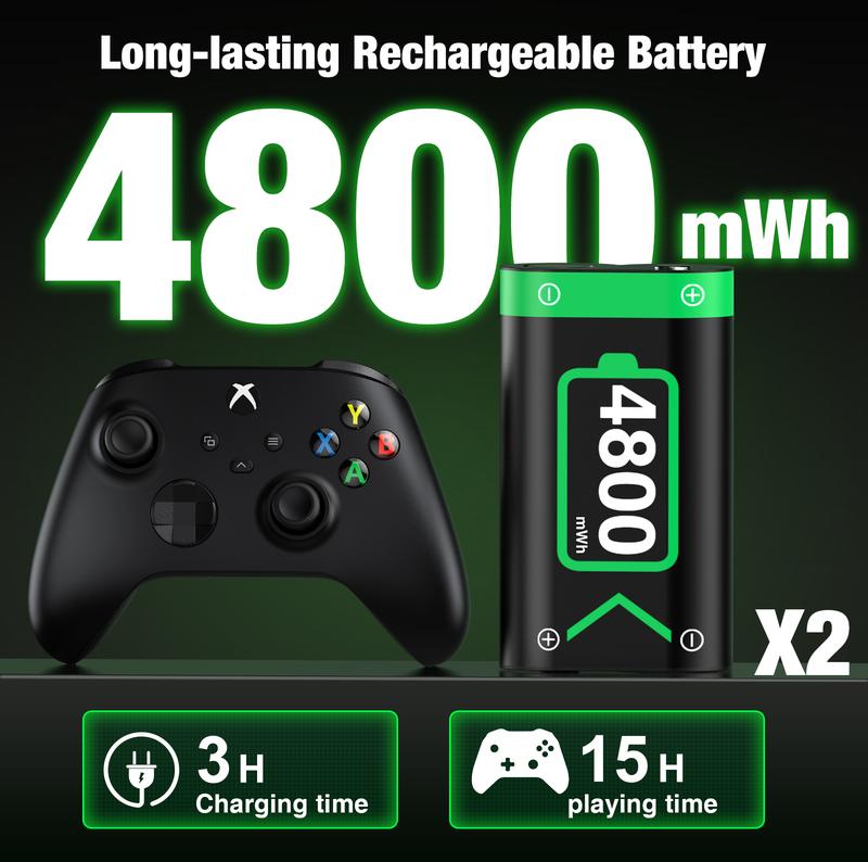 Xbox One Controller Battery Pack,2x4800mWh Fast Charging USB Xbox Rechargeable Battery Pack Charger Station for Xbox Series X|S Xbox One Xbox One S Xbox One X Xbox One Elite Controller