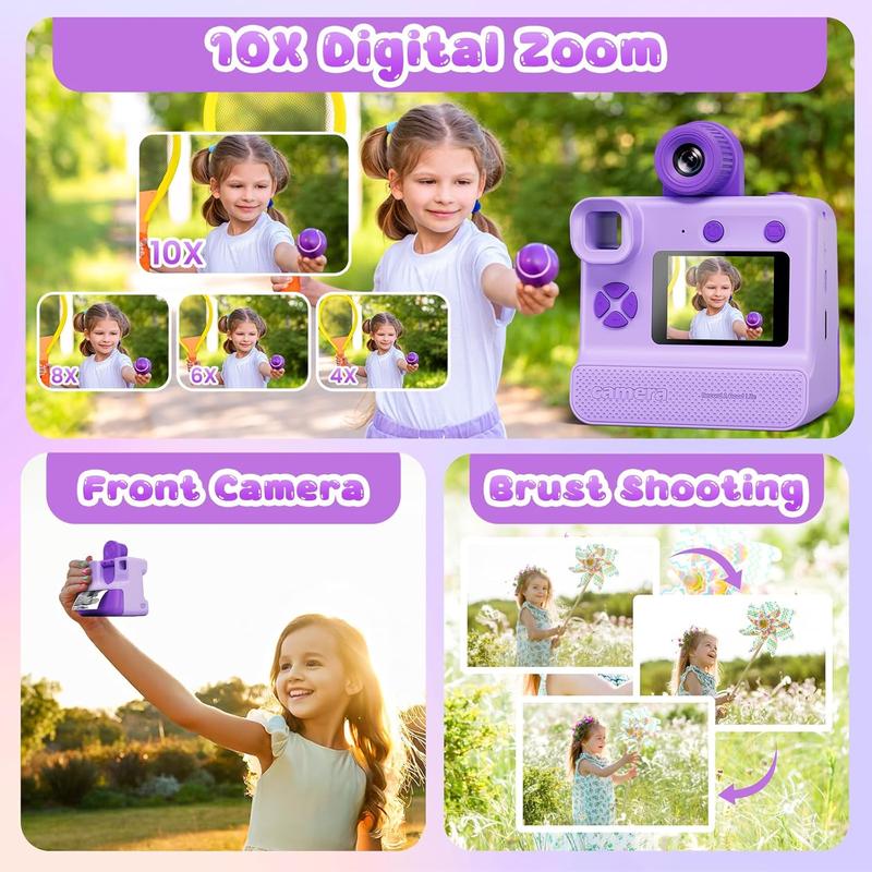 Kids Camera Instant Print, Christams Birthday Gifts for Girls Boys 5 6 7 8 9 10 Year Old, FHD Kids Toddler Digital Video Cameras,Selfie Cameras with 3 Rolls BPA-Free BPS-Free Print Paper & 32G Card