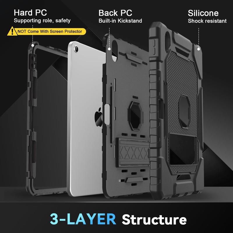 Entronix Heavy Duty Case for iPad 10 9 8 7 Gen All Series Protective Shockproof With Kickstand Cover Accessories Plastic Rubber Tablet Protection