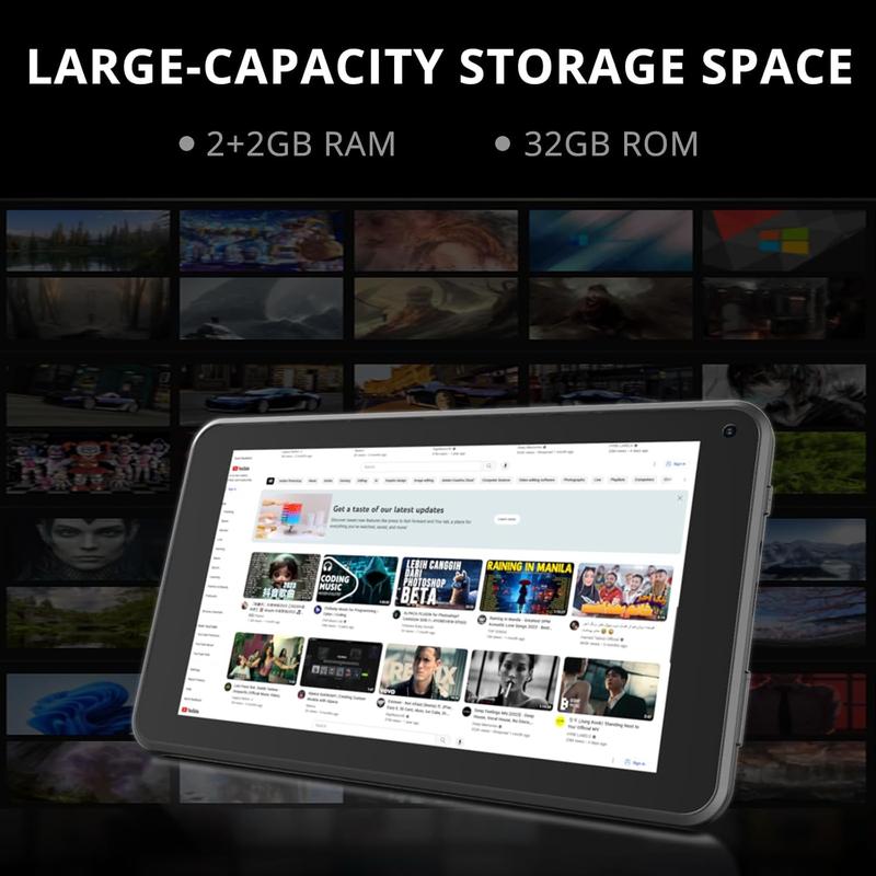 Tablet, 7inches Android12 Tablets, Quad CORE CPU, 2+2GB 32GB, IPS Screen, 1024 * 600, , 2MP front 5MP  Camera,3000mAh  - Black