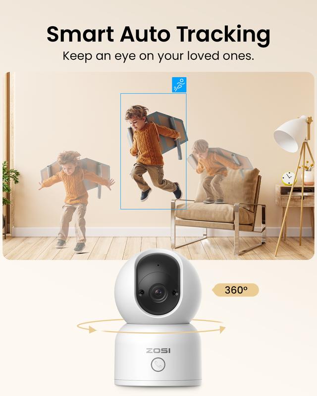 ZOSl WiFi Indoor Pan Tilt Smart Security Camera iphone ipad remote access best home security cameras best 2024 wireless wireless camera