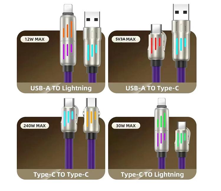 4-in-1 Universal USB Charging Cable - MAX 240W Fast Charging Charger Cord with USB A+Type C+Lightning for iPhone 16 15 iPad, Samsung Galaxy Devices Connector Smartphone Electronic Cellphone Mobile Connector Smartphone，charger 4-in-1 usb-c data cable