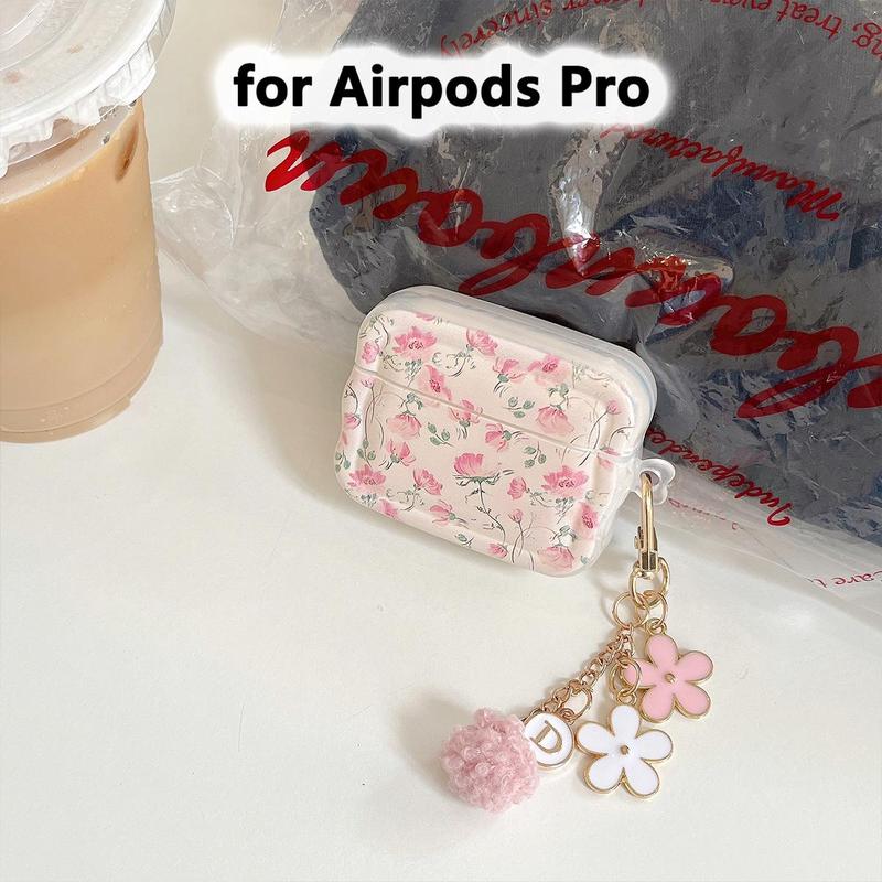 Floral Pattern Earphone Case with Keychain, 1 Count Anti-fall Soft TPU Earphone Protective Cover, Earphone Accessories Compatible with AirPods