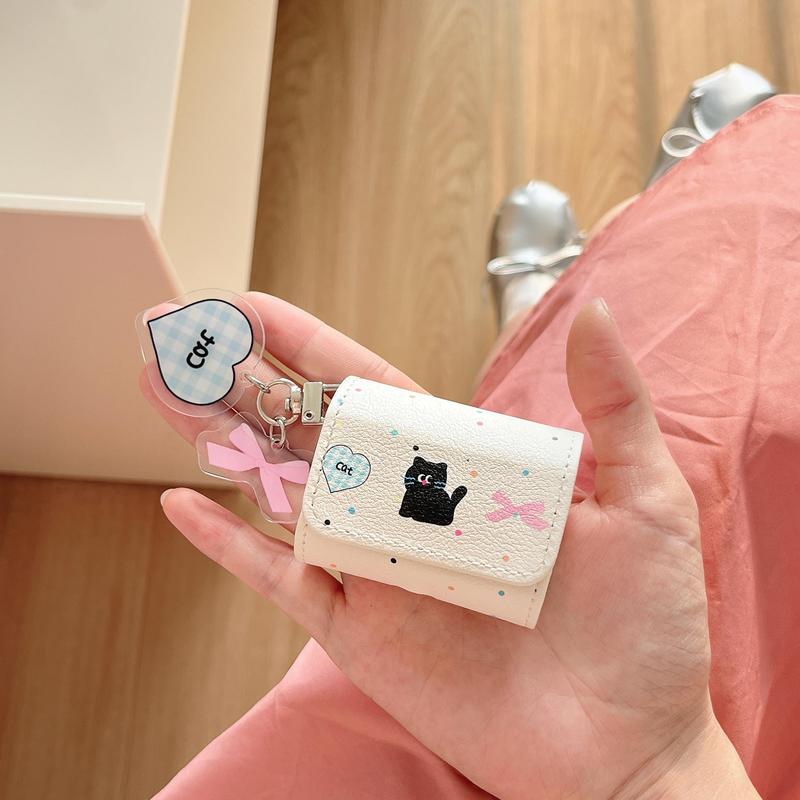 Cute Cat Pattern Earphone Case with Acrylic Tag, PU Leather Flip Earphone Bag, Earphones Protective Case for AirPods Pro2 Pro 3 2